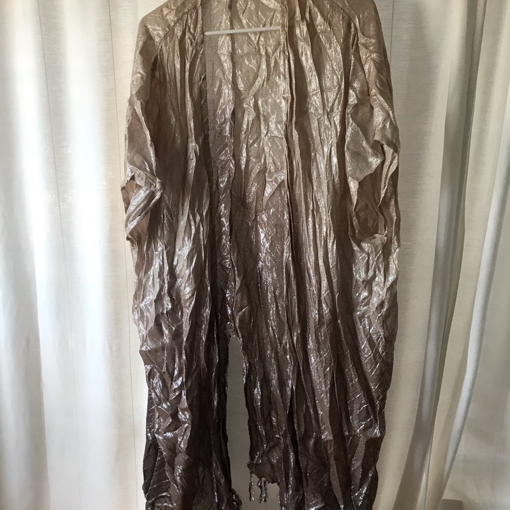 Free People Bronze Gold Fringe Long Kimono